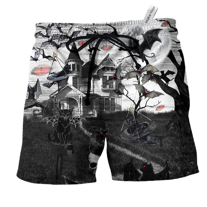 Halloween Cat Beach Shorts For Resort Getaways And Everyday Comfort