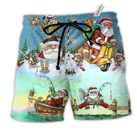 Christmas Cute Santa Claus Hawaiian Print Beach Shorts For Christmas Getaways