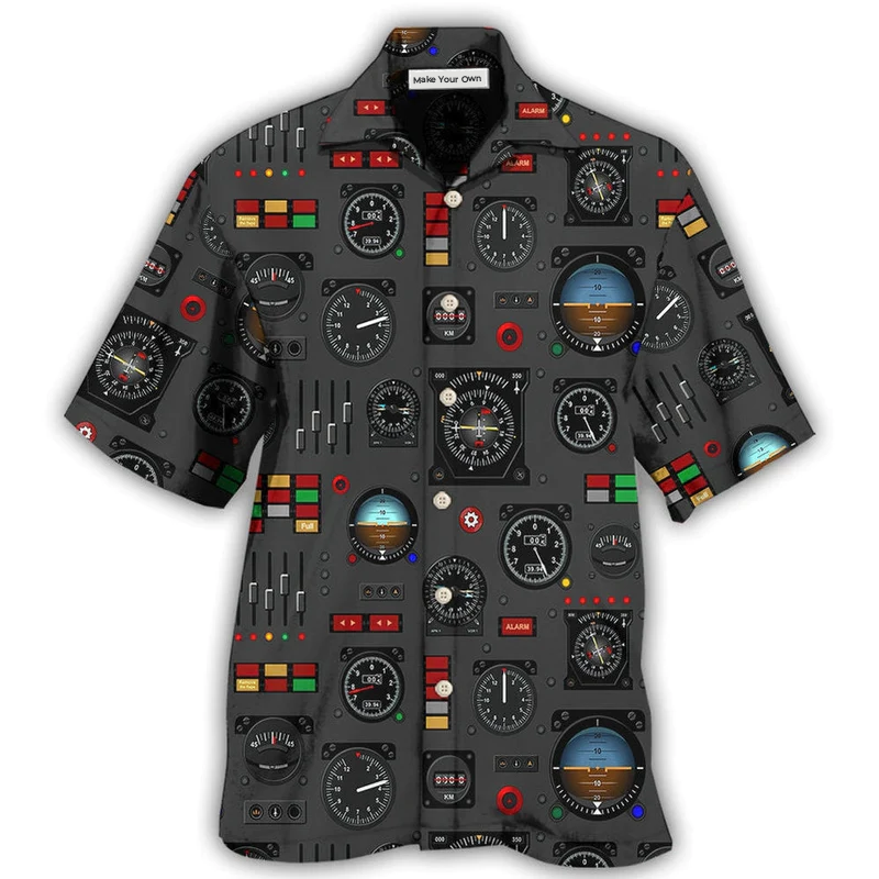 Black Pilot And Vintage Clock Hawaiian Shirt For Coastal Trips Outdoor Events And Relaxed Summer Wear
