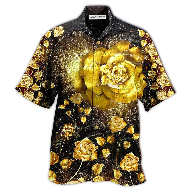Rose Gold Floral Hawaiian Shirt For Tropical Travel Beach Gatherings And Comfortable Wear