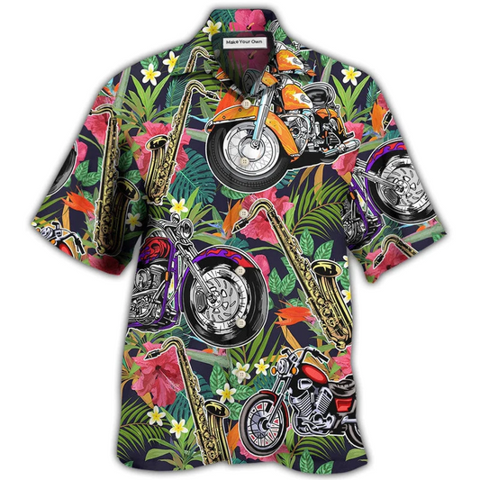 Motorcycle Motorcycles Saxophone Hawaiian Shirt For Vacation Days And Relaxed Coastal Outings