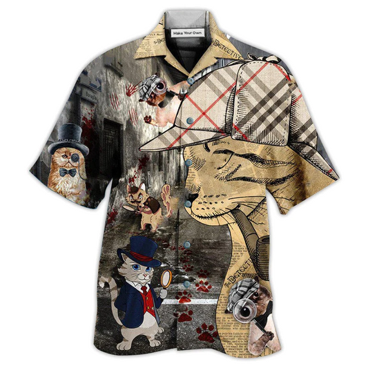 Cat Master Detective Hawaiian Shirt Pattern View For Lightweight Everyday Style