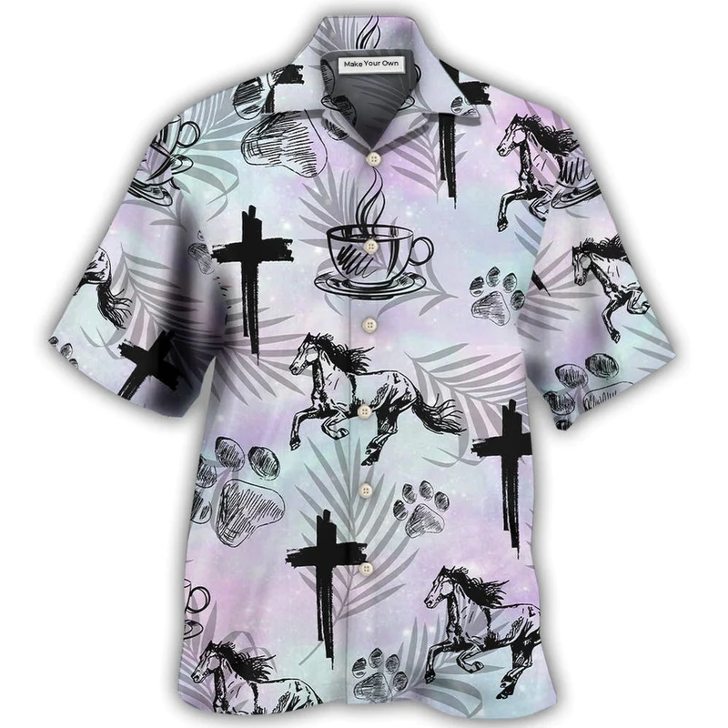 Coffee Faith Dog Horse Hawaiian Shirt Design View For Casual Summer Styling