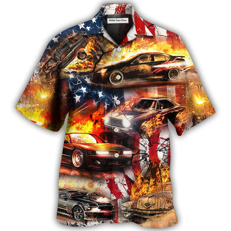 Car Independence Day Fire Hawaiian Shirt Design Detail For Beach Days And Holiday Travel