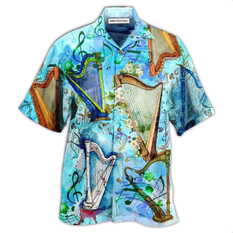 Harp Hawaiian Shirt For Resort Holidays Beach Travel And Relaxed Casual Fashion