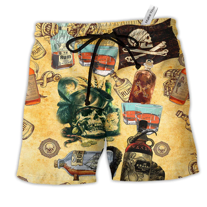Wine And Skull My Life Cool Hawaiian Print Beach Shorts For Weekend Getaways And Comfort
