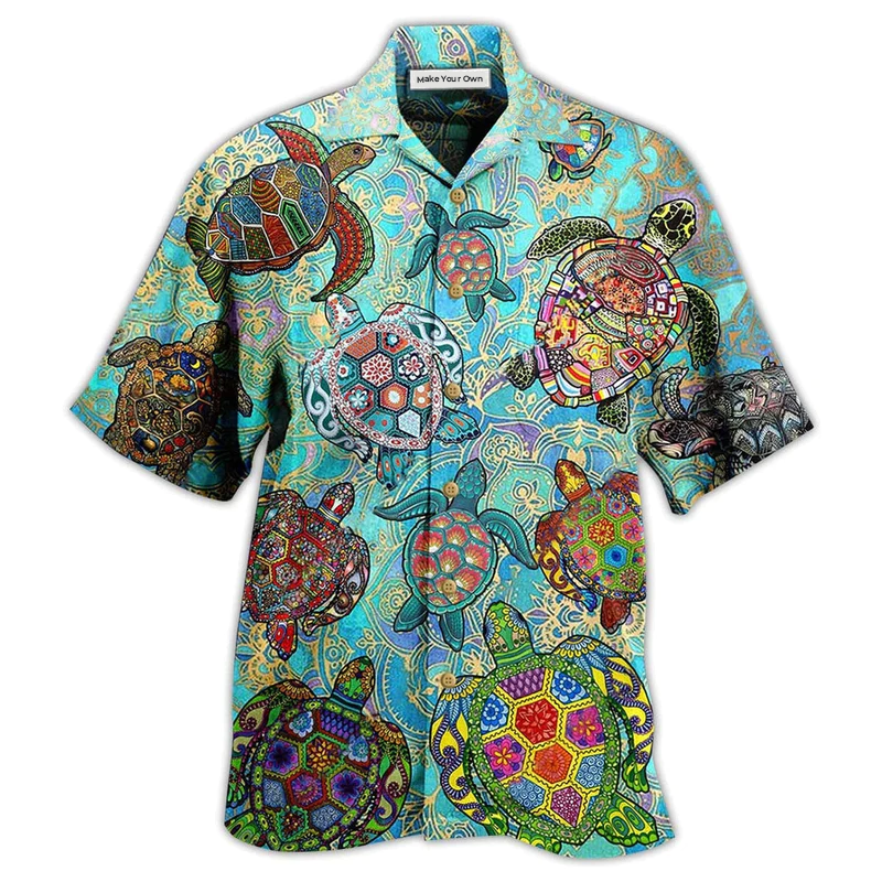 Turtle Swimming Ocean Hawaiian Shirt Design Detail For Beach Days And Holiday Travel