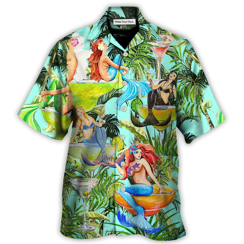 Tropical Cocktail Mermaid Fantasy Beautiful Hawaiian Shirt Pattern Detail For Vacation Travel And Daily Wear