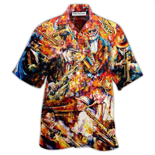 Saxophone Music Hawaiian Shirt Design View For Casual Summer Styling
