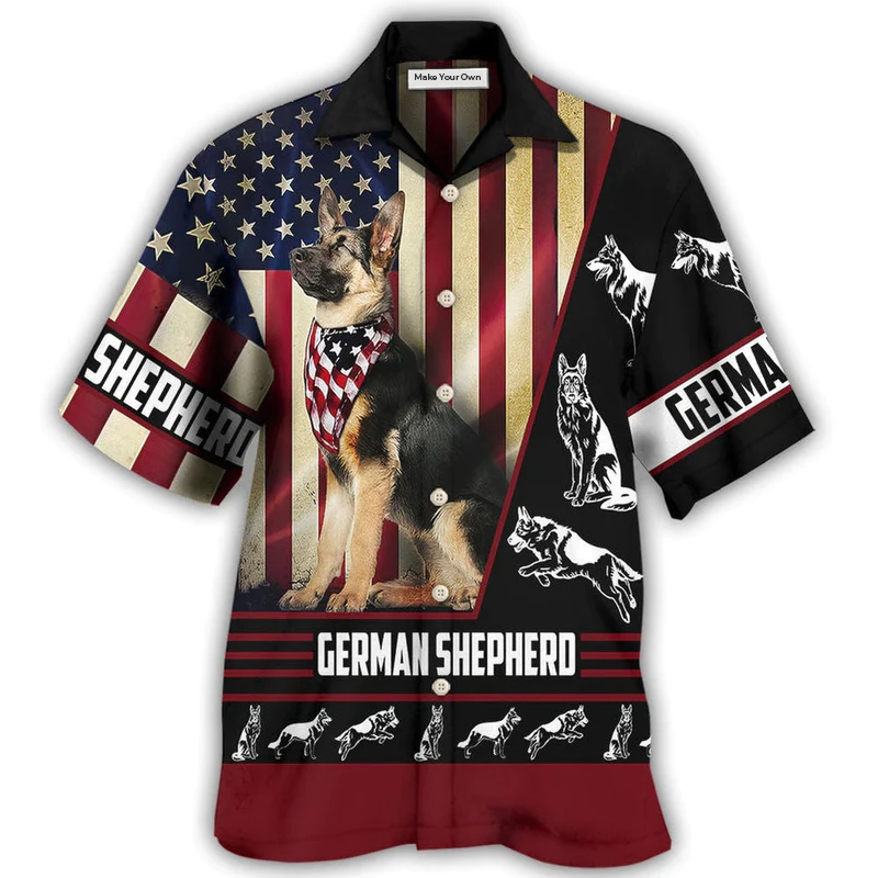 German Shepherd American Flag Hawaiian Shirt For Summer Vacation And Beach Travel