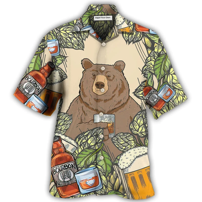 Bear Drink Bourbon Hawaiian Shirt For Poolside Relaxation And Sunny Getaways