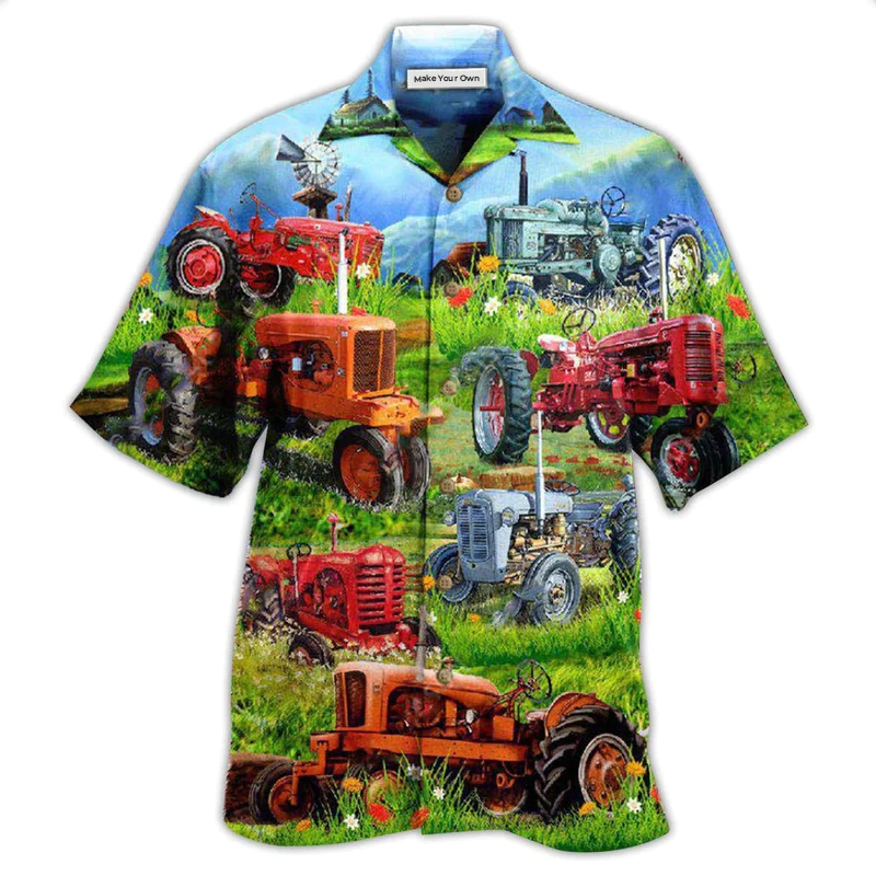 Tractor Real Men Tractors Hawaiian Shirt Artwork View For Weekend Travel And Beach Style