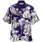 Tropical Purple Dog Dalmatian Hawaiian Shirt Design View For Resort Travel And Thoughtful Gifting