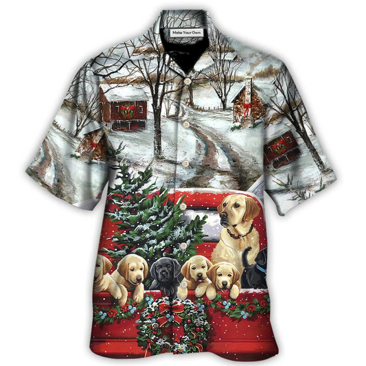 Dog Christmas Home Truck Hawaiian Shirt Pattern View For Lightweight Everyday Style