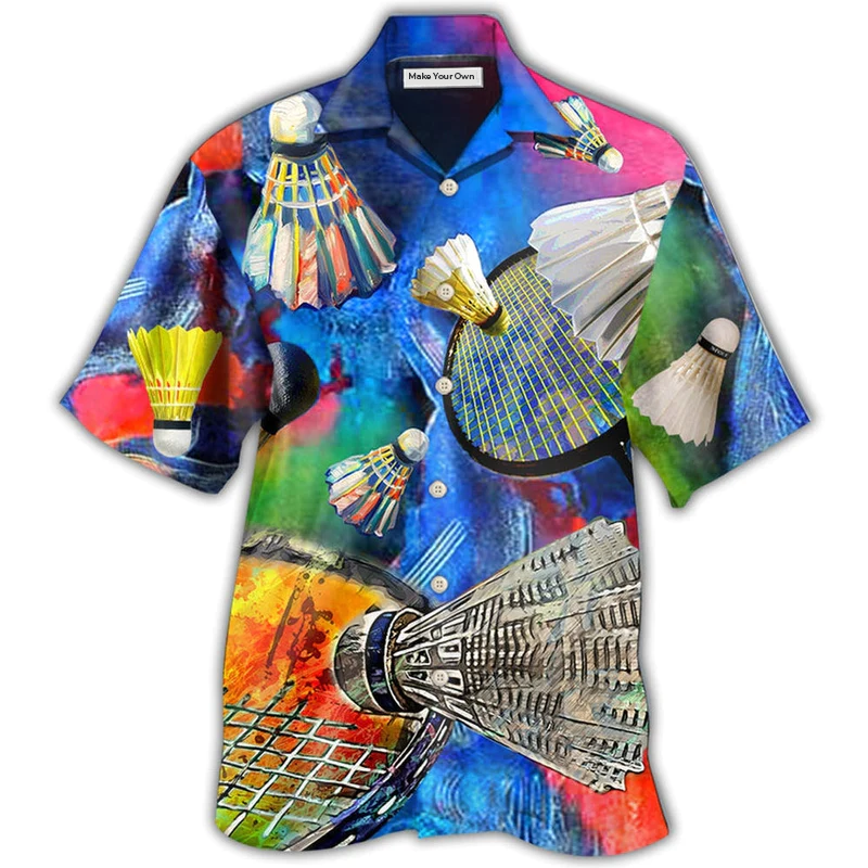 Colorful Badminton Hawaiian Shirt Artwork View For Coastal Escapes And Resort Style