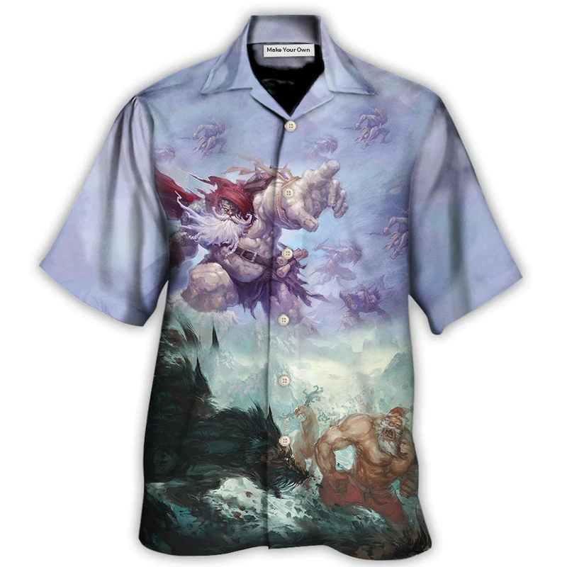 Dark Christmas Santa Battle Hawaiian Shirt Pattern View For Relaxed Warm Weather Outfits