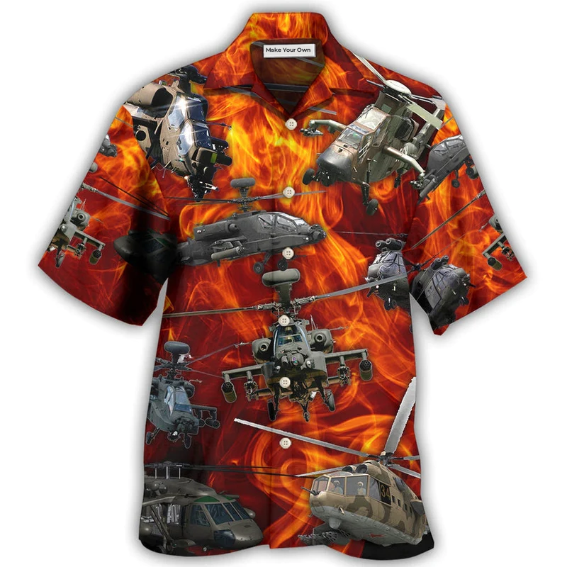 Helicopter Fire Hawaiian Shirt Design Detail For Sunny Adventures And Casual Wear