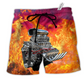 Hot Rod In Fire Hawaiian Print Beach Shorts For Outdoor Adventures And Comfort
