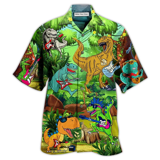 Galaxy Guitar And Dinosaur Hawaiian Shirt For Coastal Adventures Summer Events And Everyday Comfort