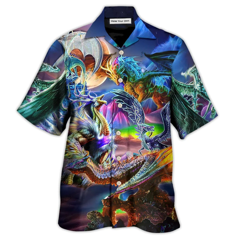 Neon Colorful Dragon Legends Hawaiian Shirt Pattern View For Lightweight Everyday Style
