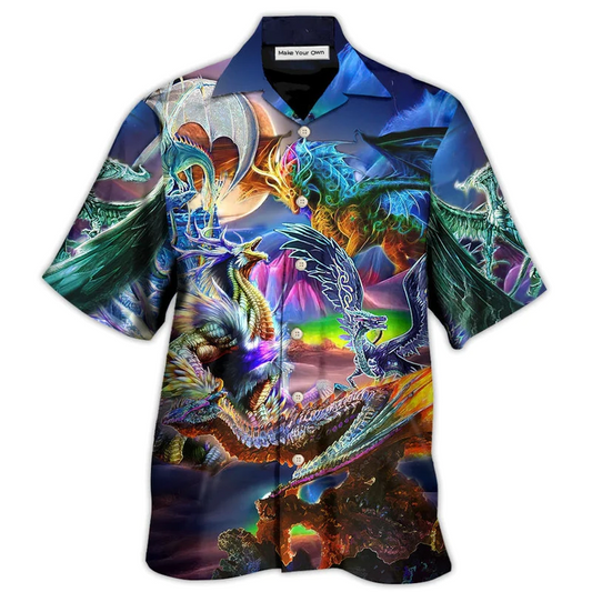 Neon Colorful Dragon Legends Hawaiian Shirt Pattern View For Lightweight Everyday Style