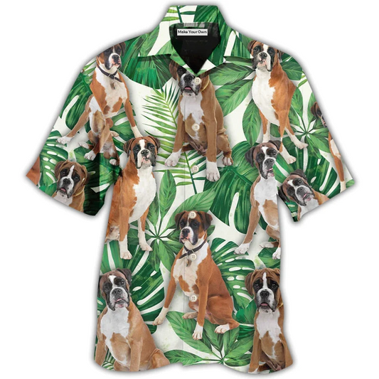 Tropical Dog Boxer Leaf Hawaiian Shirt Artwork Detail For Tropical Trips And Casual Outings