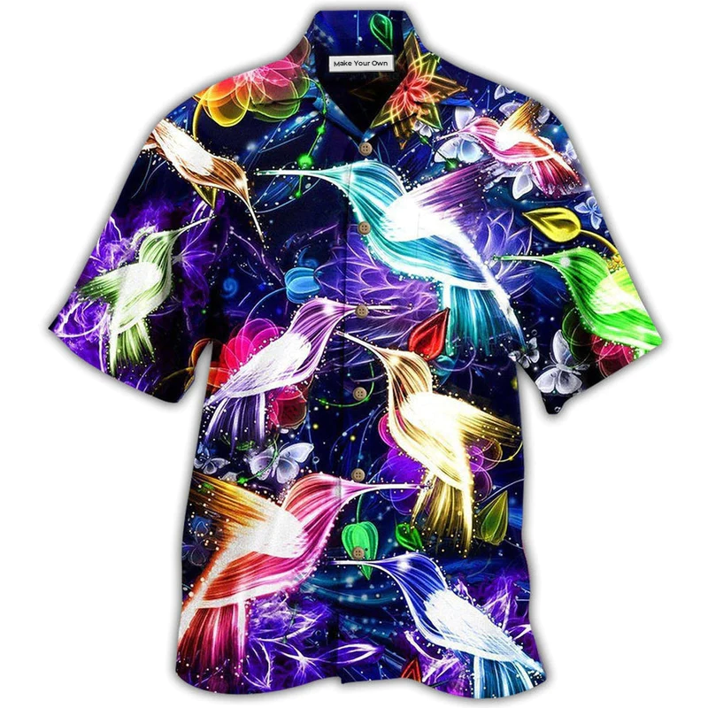 Neon Hummingbird Animals Hawaiian Shirt Pattern Detail For Vacation Travel And Daily Wear