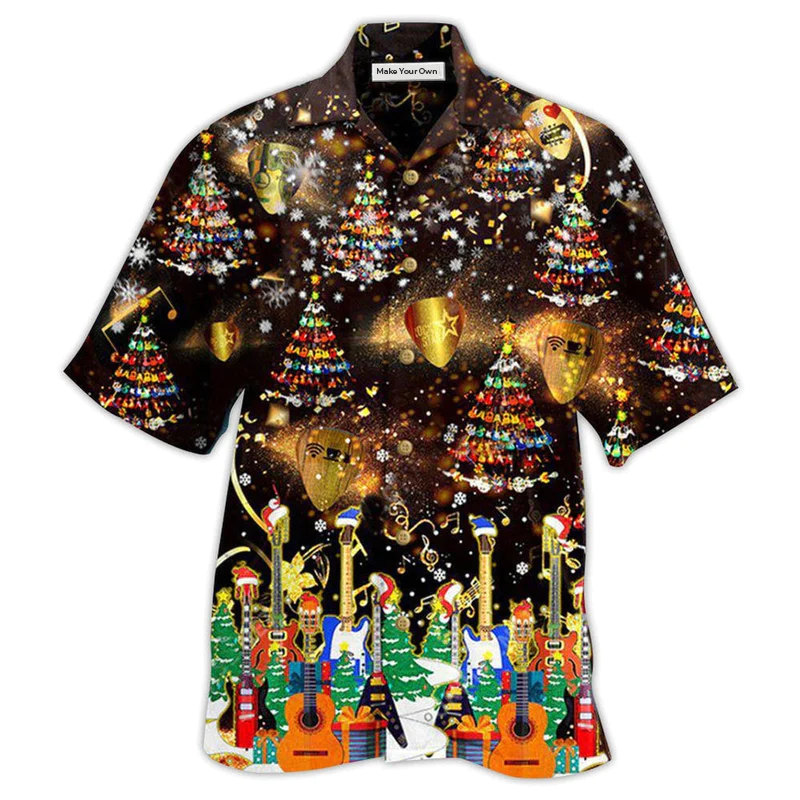 Guitar Christmas Yes Amazing Hawaiian Shirt Artwork Detail For Resort Trips And Outdoor Activities
