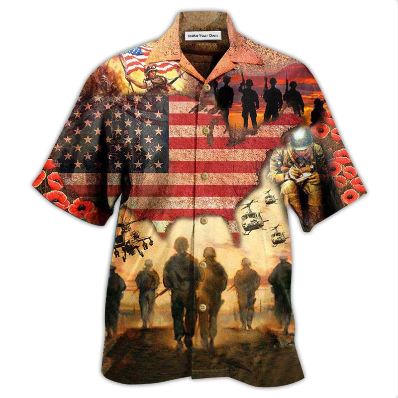 Veteran Blood Sweat Tear American Flag Hawaiian Shirt Artwork Detail For Tropical Trips And Casual Outings