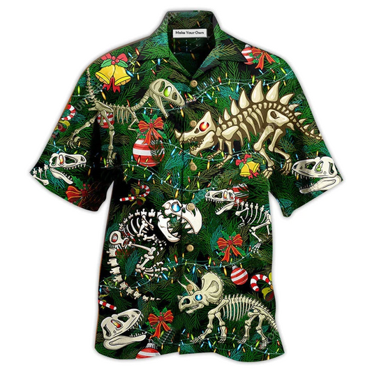 Dinosaur Dear Santa Am Christmas Hawaiian Shirt Artwork Detail For Tropical Trips And Casual Outings