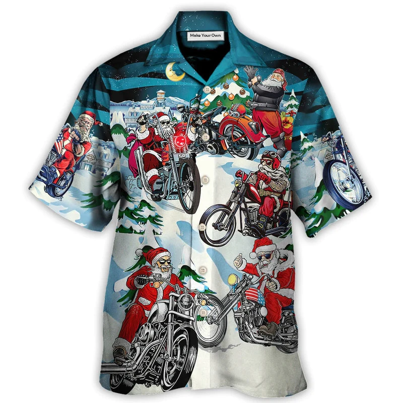 Festive Motorcycle Christmas Driving Hawaiian Shirt For Warm Weather Adventures And Everyday Comfort
