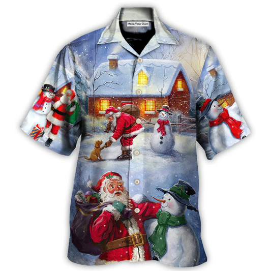 Christmas Santa Snowman Village Hawaiian Shirt Pattern Detail For Vacation Style