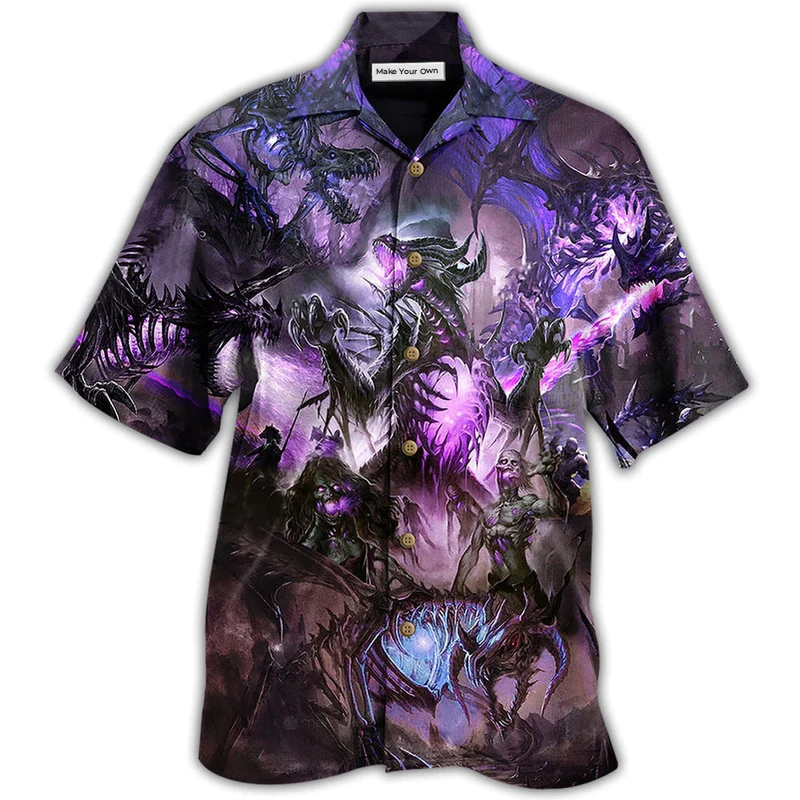 Purple Dragon Skull Hawaiian Shirt For Summer Vacation And Beach Travel