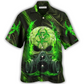 Green Skull Mask Lighting Hawaiian Shirt Pattern Detail For Vacation Travel And Daily Wear