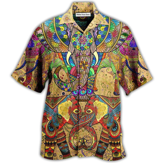 Colorful Vintage Elephant Hawaiian Shirt Artwork View For Weekend Travel And Beach Style