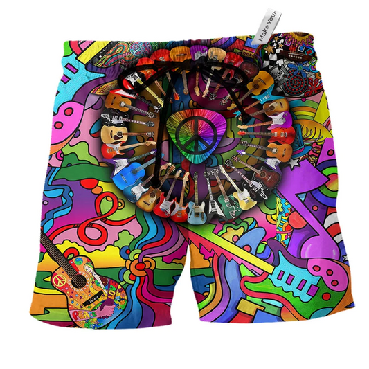 Colorful Music Guitar Beach Shorts For Casual Day Trips And Everyday Comfort