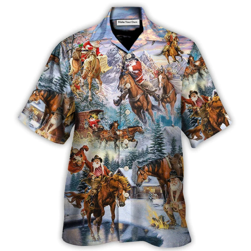 Horse Christmas Riding Snow Mountain Hawaiian Shirt For Coastal Adventures And Warm Weather Wear