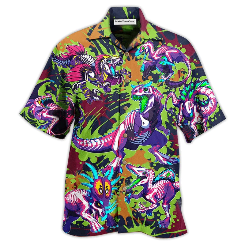 Dinosaur Rawrsome Hawaiian Shirt Artwork Detail For Resort Trips And Outdoor Activities