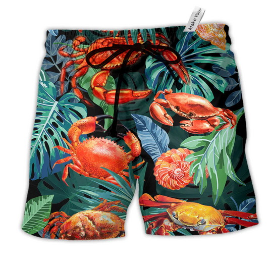 Tropical Leaf Crab Beach Shorts For Resort Getaways And Relaxed Casual Wear