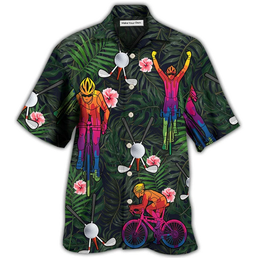 Golf Cycling Hawaiian Shirt Artwork Detail For Tropical Trips And Casual Outings