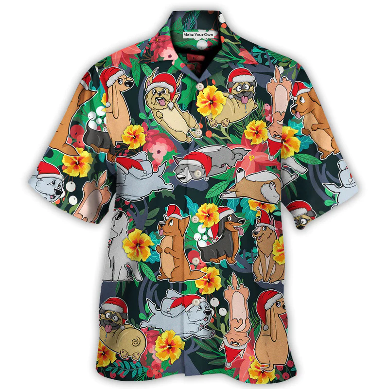 Festive Christmas Dog Santa Hawaiian Shirt Creative Print View For Outdoor Gatherings