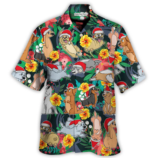 Festive Christmas Dog Santa Hawaiian Shirt Creative Print View For Outdoor Gatherings