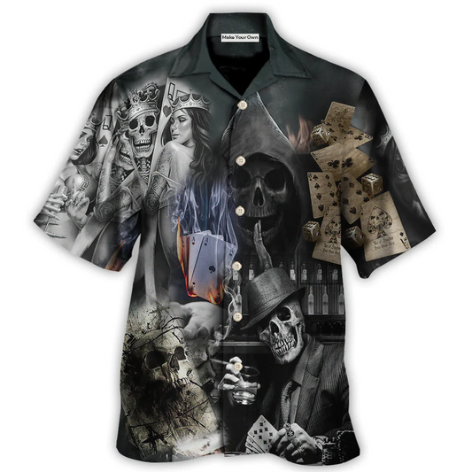 Gothic Dark Skull Gambling Hawaiian Shirt Pattern Detail For Vacation Style