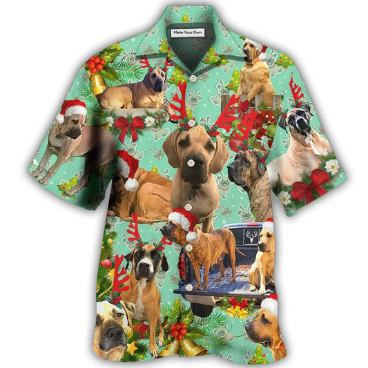 Cute Dog Dogs Christmas Hawaiian Shirt Artwork Detail For Resort Trips And Outdoor Activities