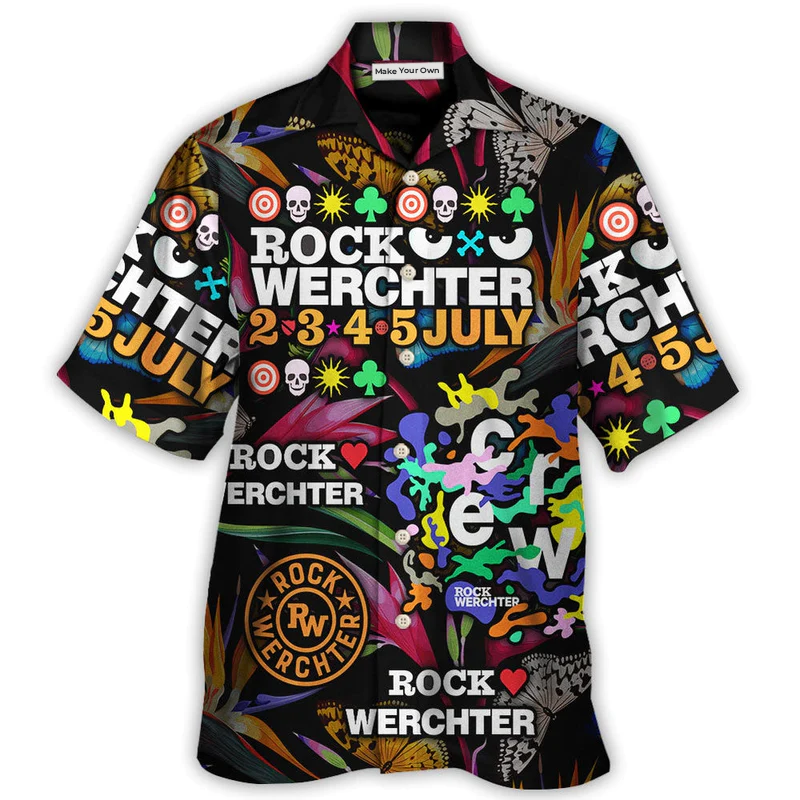 Tropical Rock Music Festival Hawaiian Shirt All Over Print Detail For Warm Weather Events