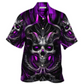 Dark Purple Skull Fire Lighting Hawaiian Shirt Pattern Detail For Summer Holidays And Outdoor Fun