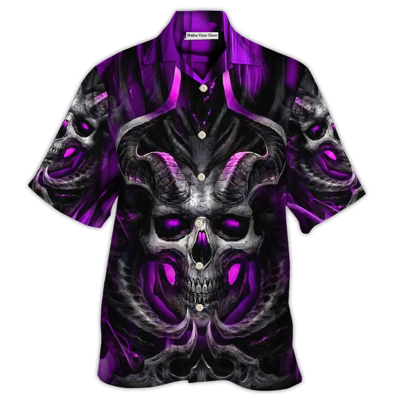 Dark Purple Skull Fire Lighting Hawaiian Shirt Pattern Detail For Summer Holidays And Outdoor Fun