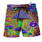 Hippie Mushroom Magic Style Hawaiian Print Beach Shorts For Outdoor Activities And Vacation Styling