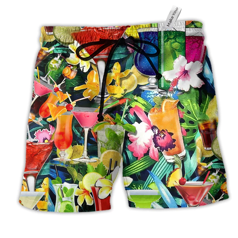 Floral Cocktail Beach Shorts For Tropical Holidays And Comfortable Daily Use
