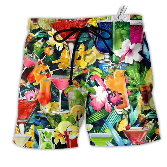 Floral Cocktail Beach Shorts For Tropical Holidays And Comfortable Daily Use